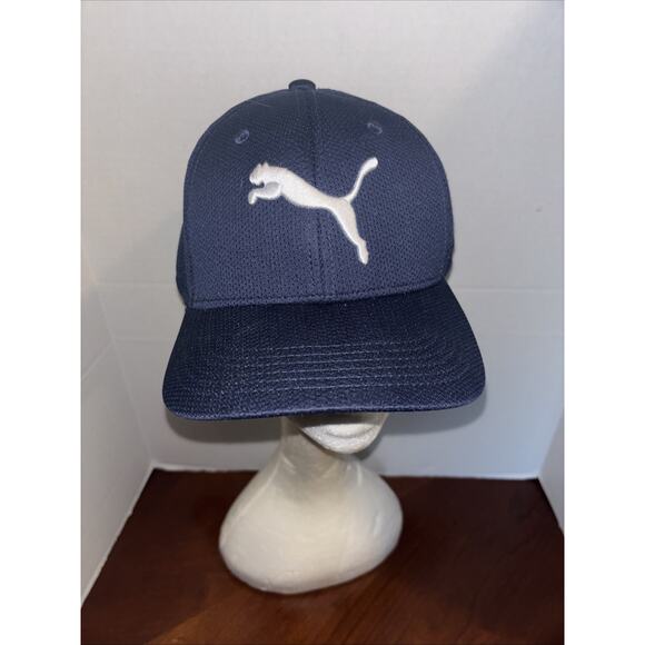 PUMA Evercat Stretch Fit Cap, Navy/White Logo Large-X-Large - Picture 1 of 8